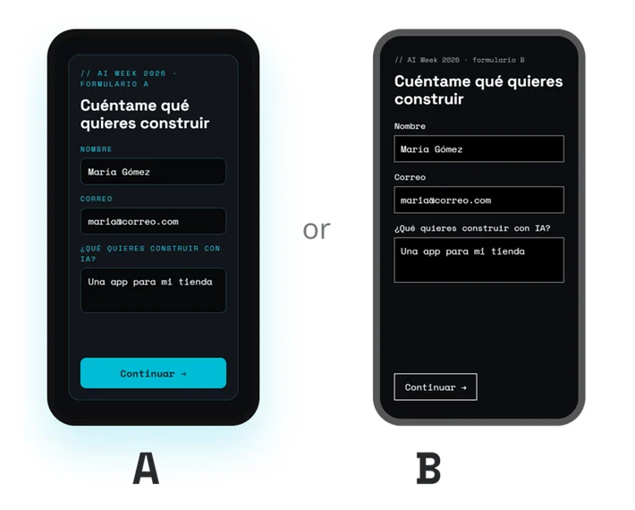 Two forms on a phone: A, polished, and B, plain